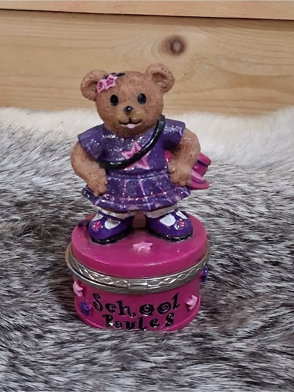Vintage Claireβs Teddy Bear School Rules Trinket Box Y2K Pink Purple Keepsake
